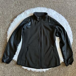 Nike Therma‎ Fit Jacket Black Faux Leather Sleeves Zip Front Womens Size Medium